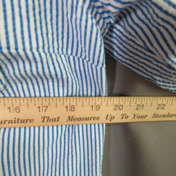 LL Bean Shirt Womens S Blue White Stripe Seersucker Button Up - Picture 3 of 5